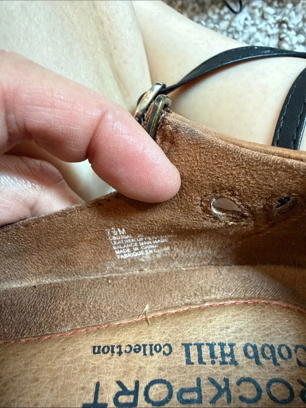 Rockport Cobb Hill Collection Beige Leather T-Strap Low Heels